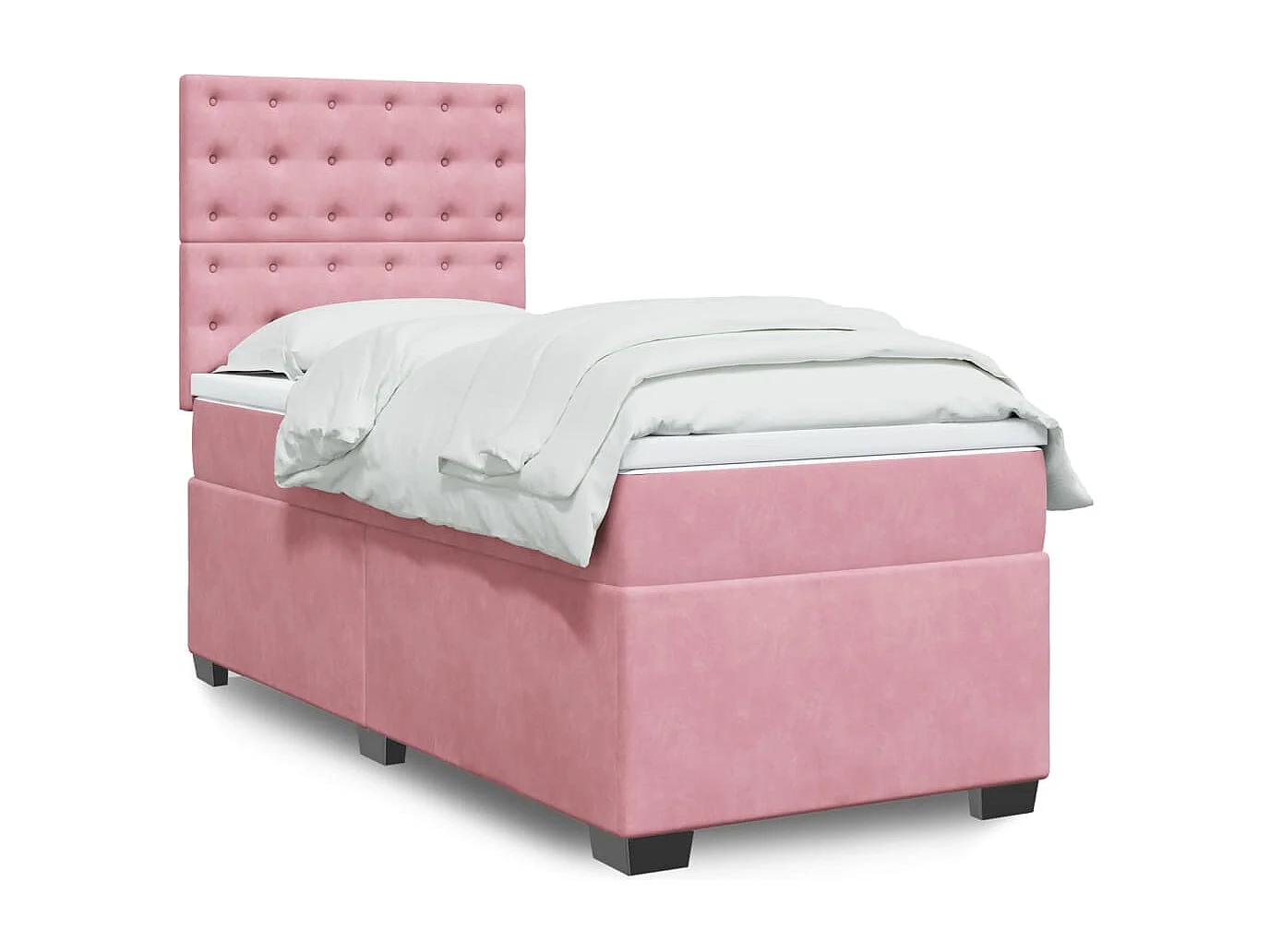 Cama box spring con colchón terciopelo rosa 90x200 cm