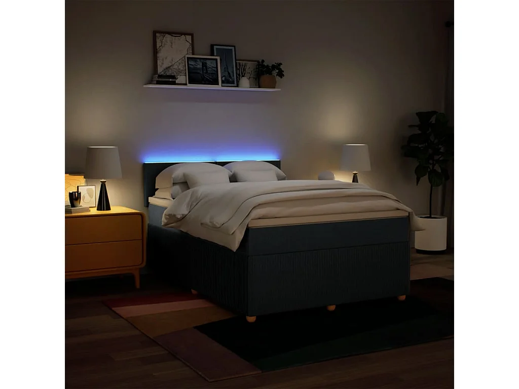 Sommier à lattes de lit avec matelas Bleu 140x190 cm Tissu