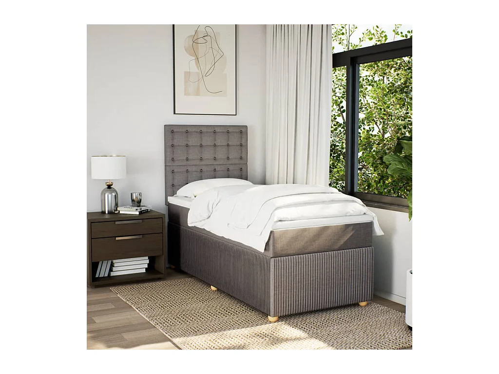 Cama com molas/colchão 90x190 cm tecido castanho-acinzentado