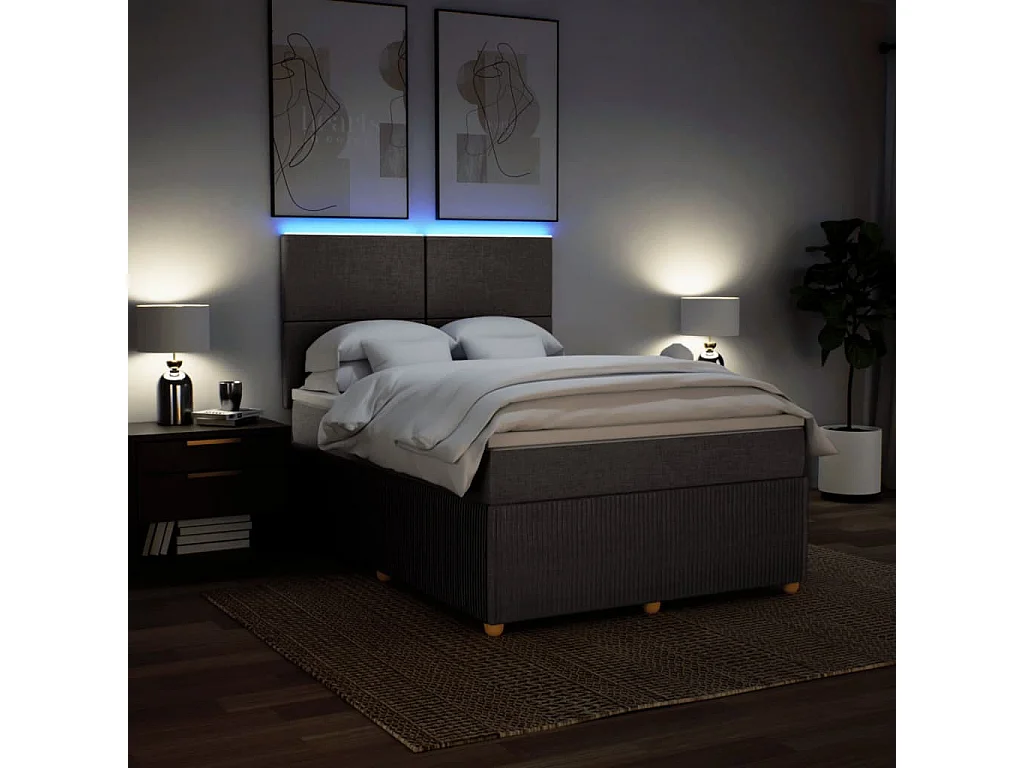 Cama box spring con colchón tela gris taupe 140x190 cm