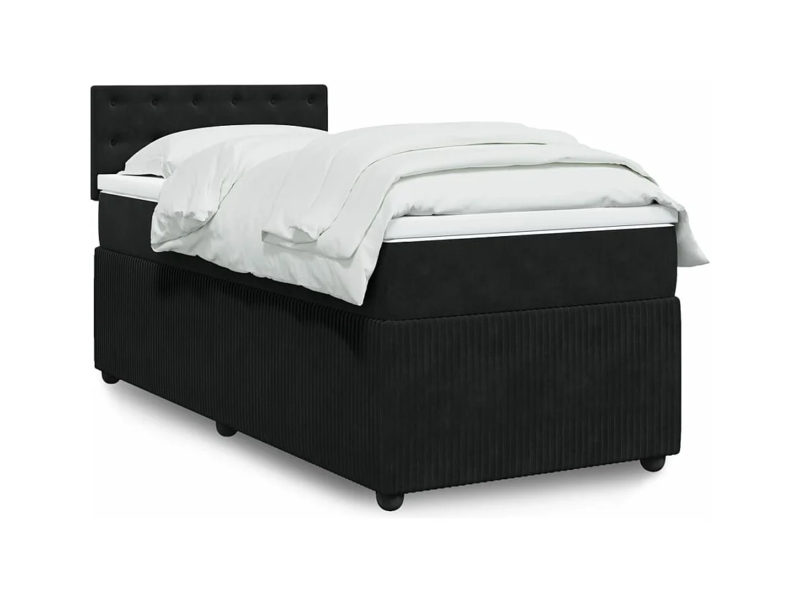 Cama box spring con colchón cuero sintético negro 90x190 cm