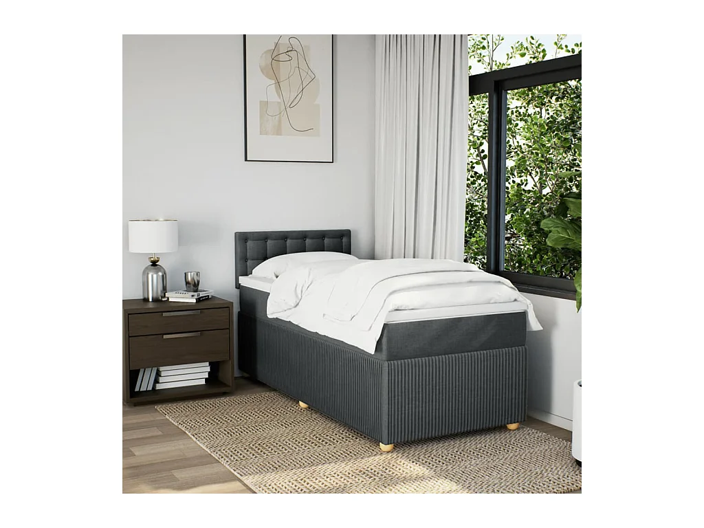 Sommier à lattes de lit avec matelas Gris foncé 90x200 cm Tissu