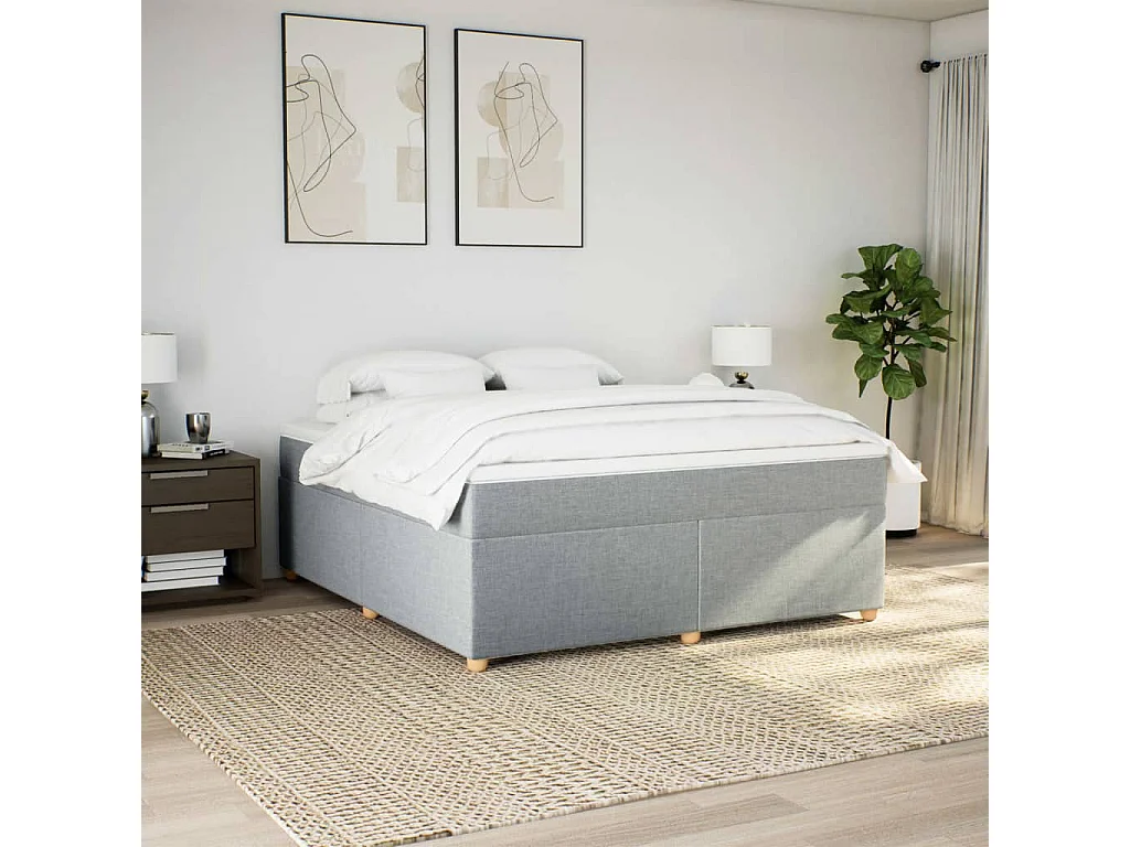Cama box spring con colchón tela gris claro 180x200 cm