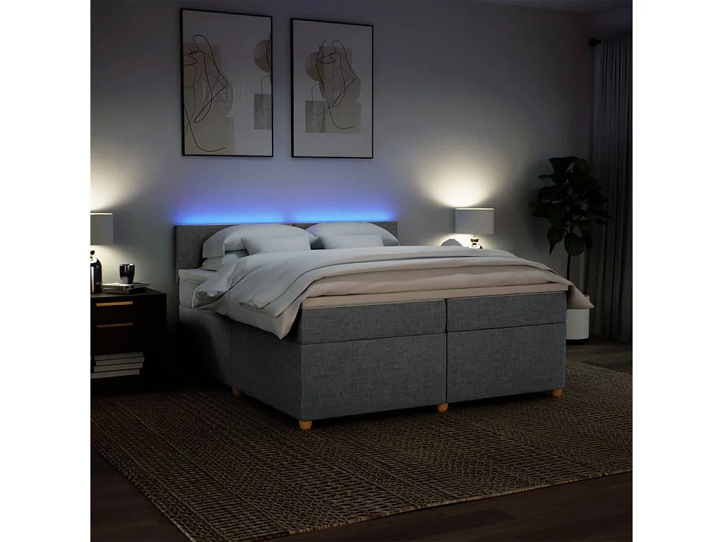 Sommier à lattes de lit avec matelas Gris clair 200x200cm Tissu