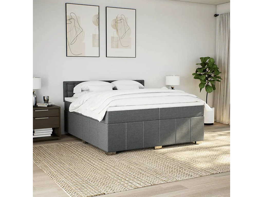 Sommier à lattes de lit avec matelas Gris foncé 200x200cm Tissu