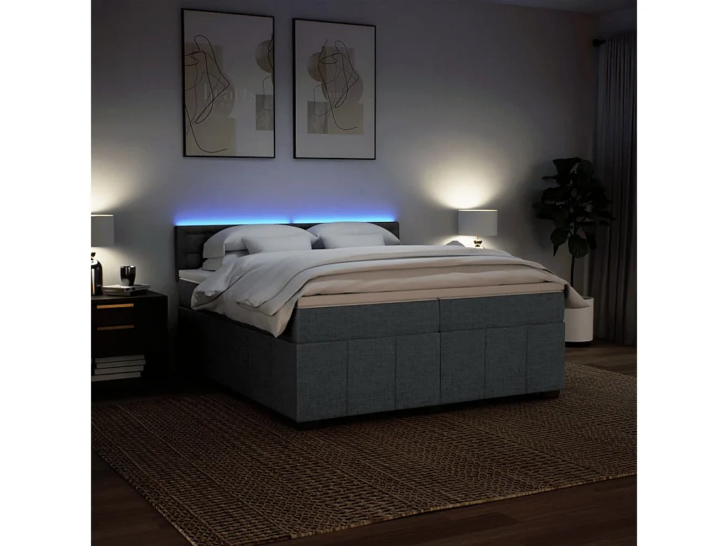 Sommier à lattes de lit avec matelas Gris foncé 200x200cm Tissu