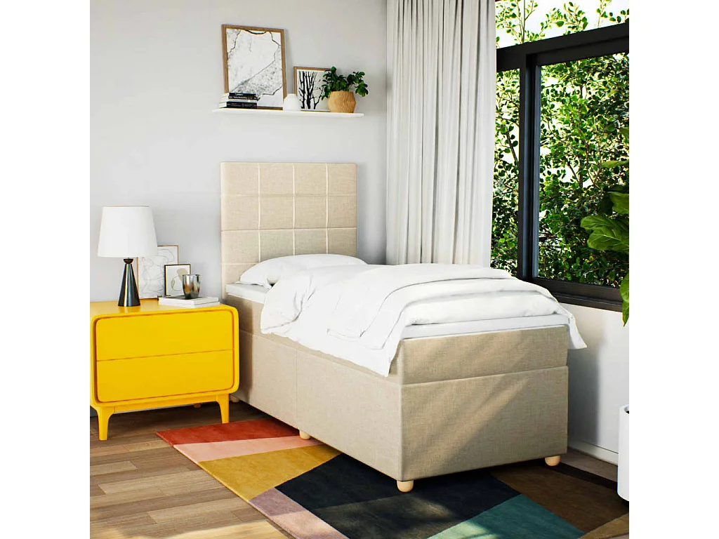 Cama com molas/colchão 90x200 cm tecido cor crème