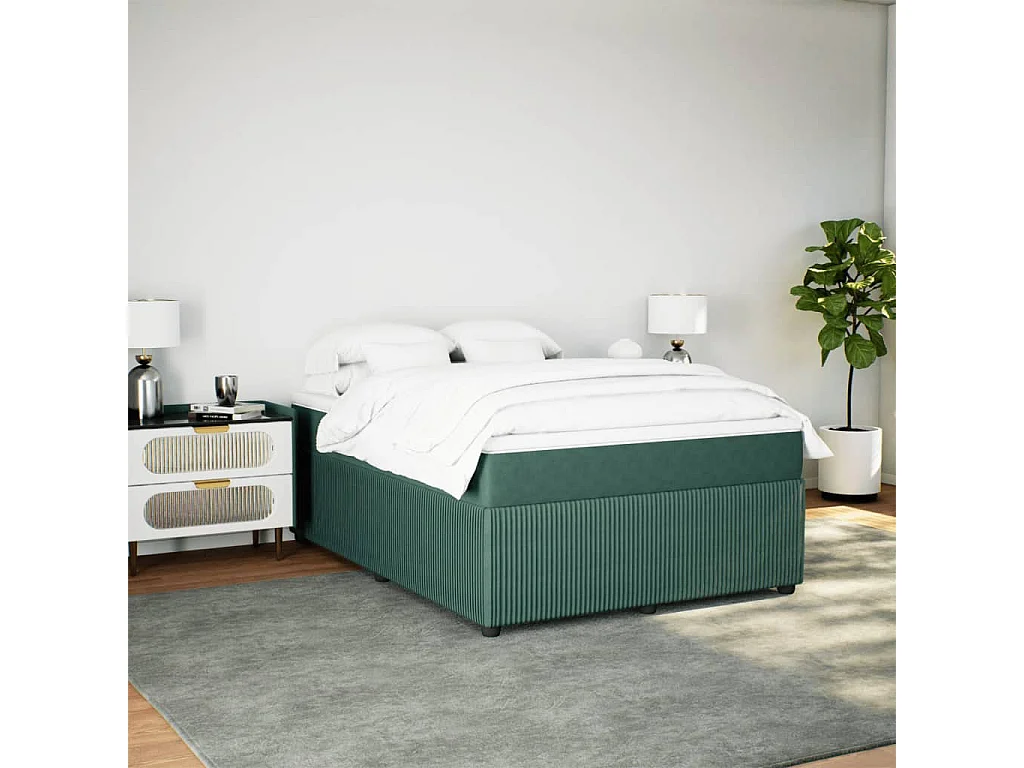 Cama box spring con colchón terciopelo verde oscuro 140x190 cm