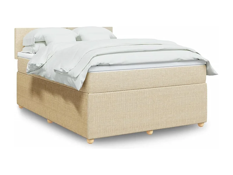 Cama box spring con colchón tela color crema 140x190 cm