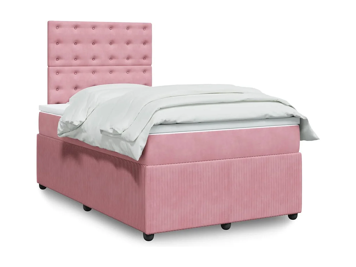 Cama box spring con colchón terciopelo rosa 120x190 cm