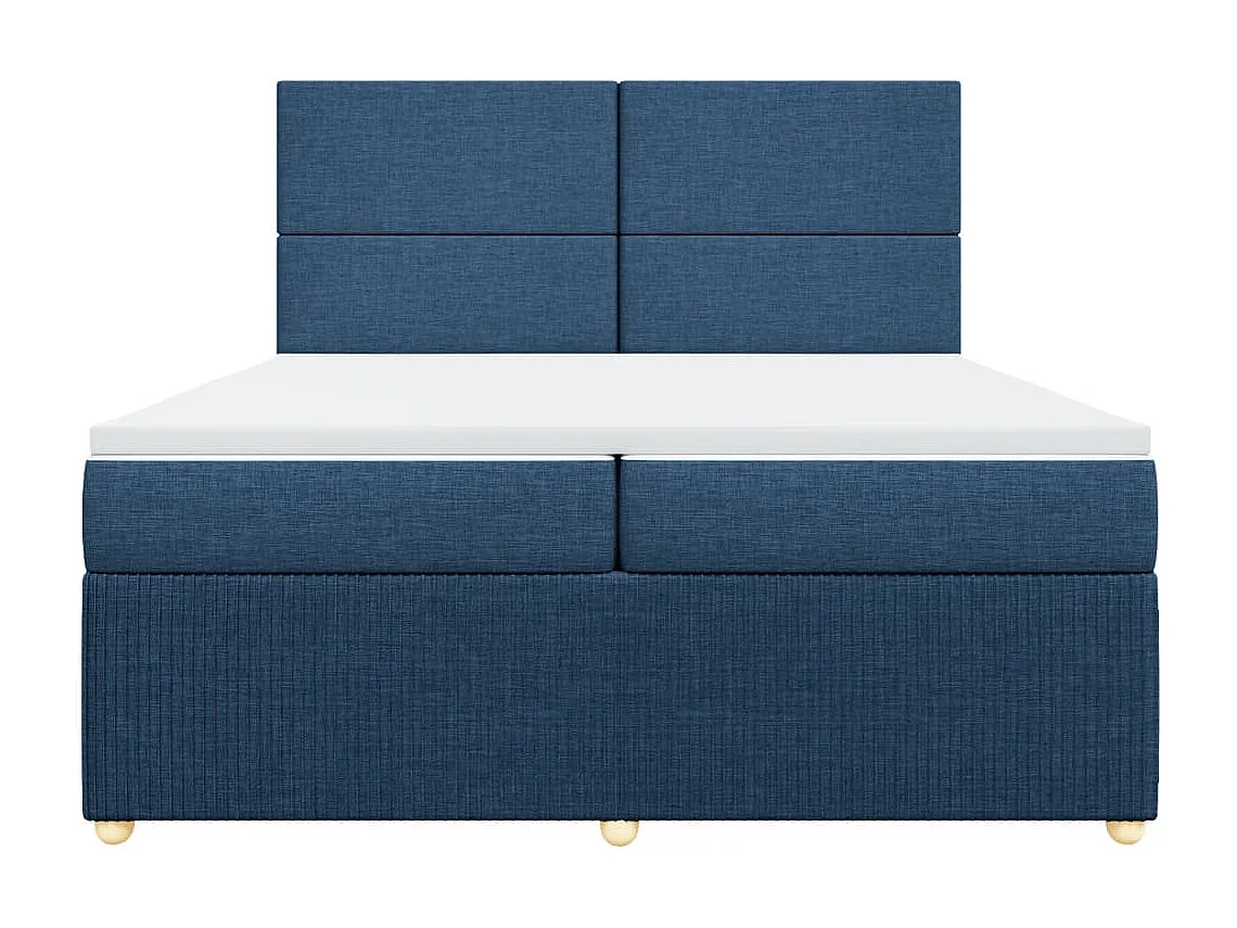 Cama box spring con colchón tela azul 200x200 cm