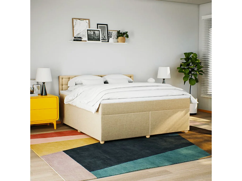 Sommier à lattes de lit avec matelas Crème 180x200 cm Tissu