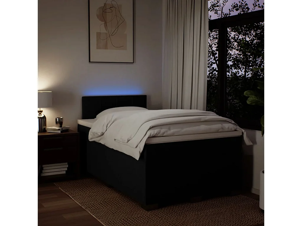 Cama box spring con colchón tela negro 120x190 cm