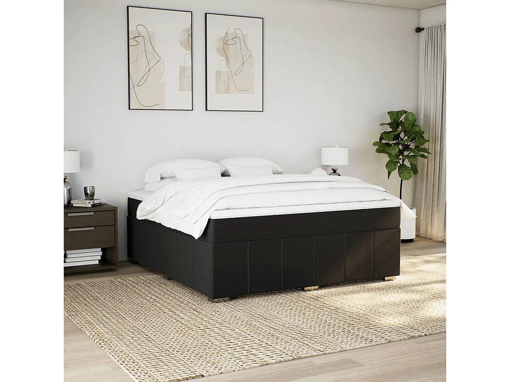 Cama box spring con colchón tela negro 180x200 cm