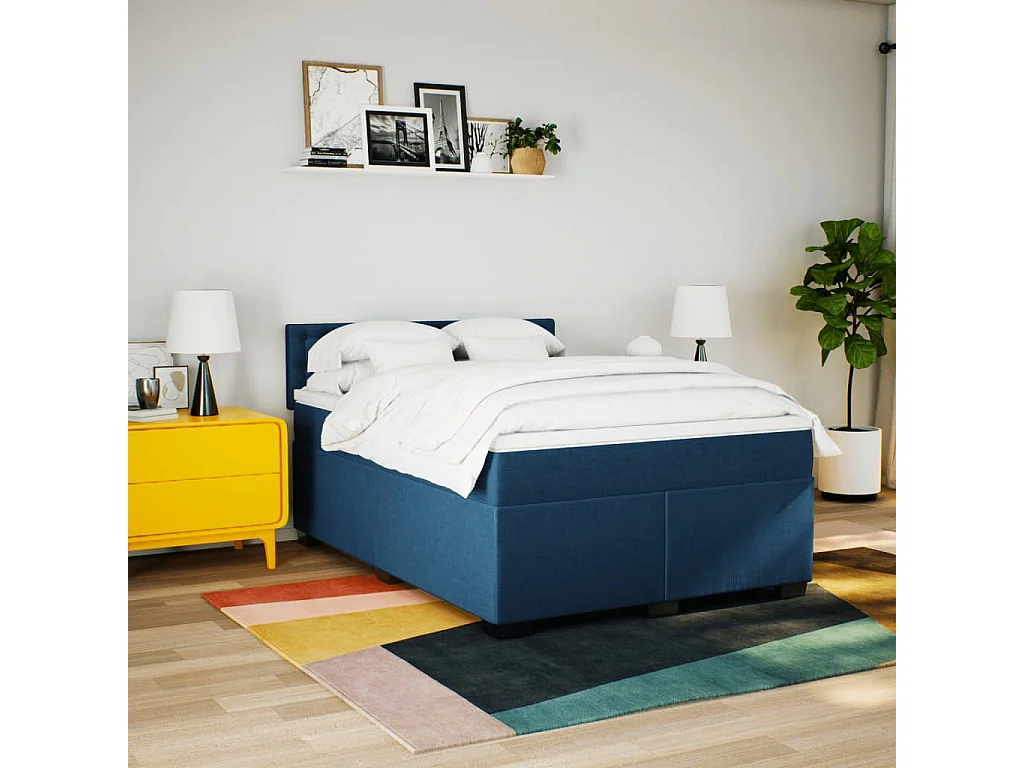 Cama com molas/colchão 160x200 cm tecido azul