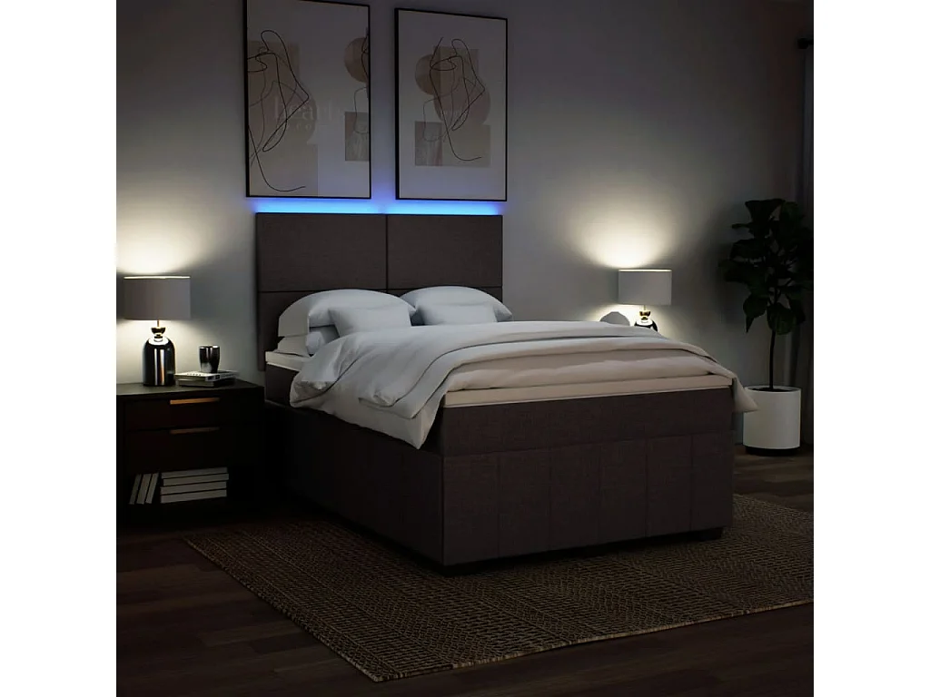 Cama box spring con colchón tela marrón oscuro 140x200 cm