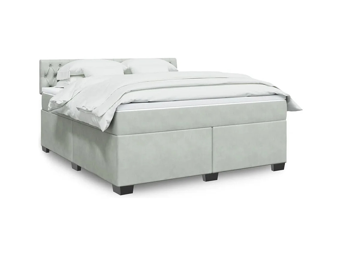 Cama box spring con colchón terciopelo gris claro 180x200 cm