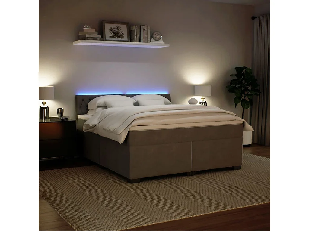 Cama box spring con colchón terciopelo gris claro 180x200 cm