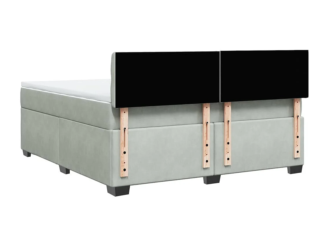 Cama box spring con colchón terciopelo gris claro 180x200 cm