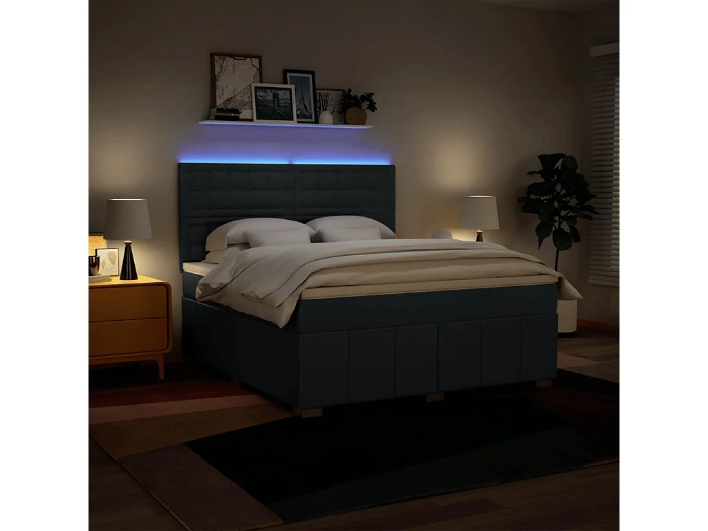 Sommier à lattes de lit avec matelas Bleu 180x200 cm Tissu