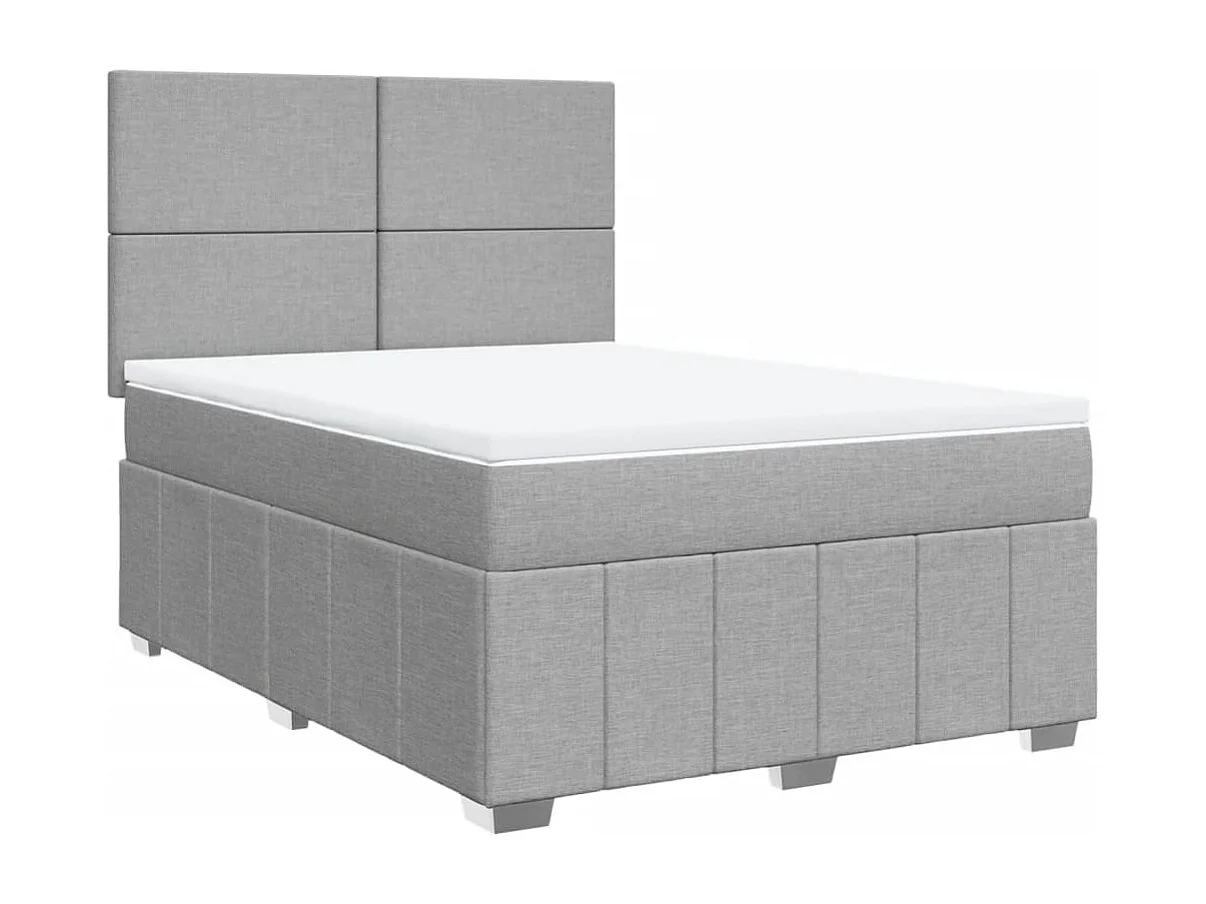 Cama box spring con colchón tela gris claro 140x190 cm