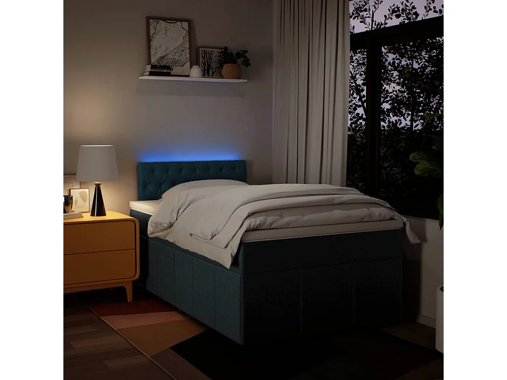 Cama box spring con colchón tela azul 120x190 cm