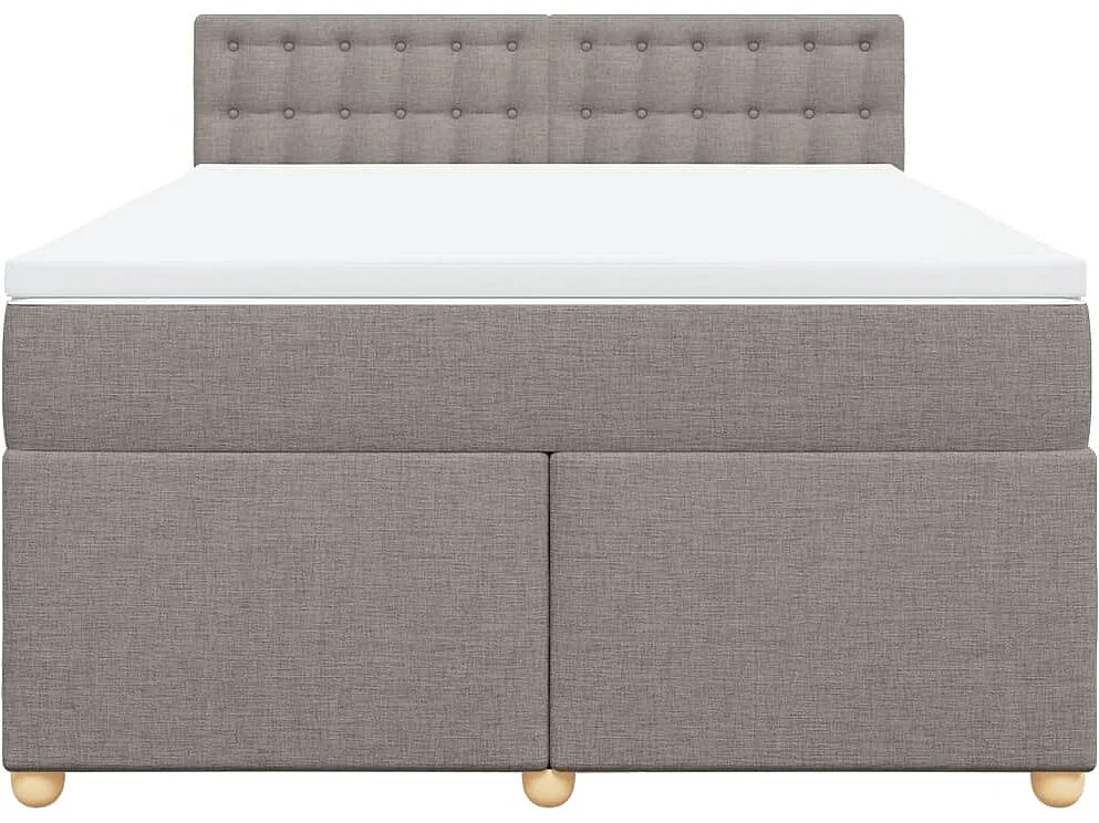 Cama box spring con colchón tela gris taupe 140x190 cm