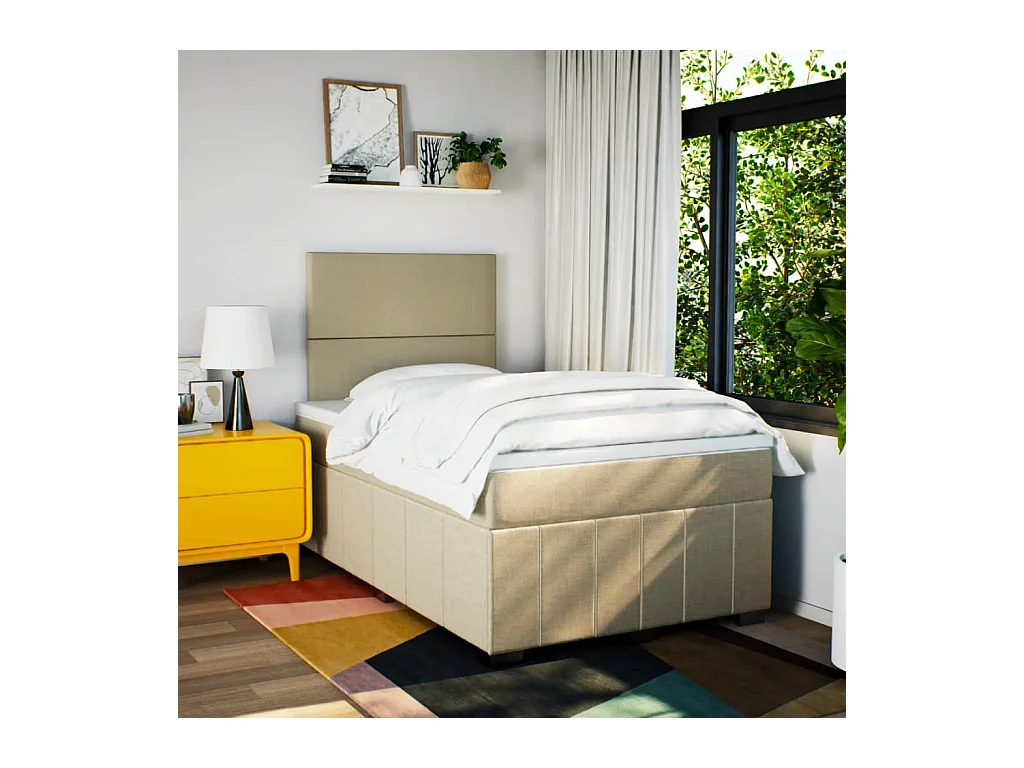 Cama boxspring com colchão 120x190 cm tecido cor creme