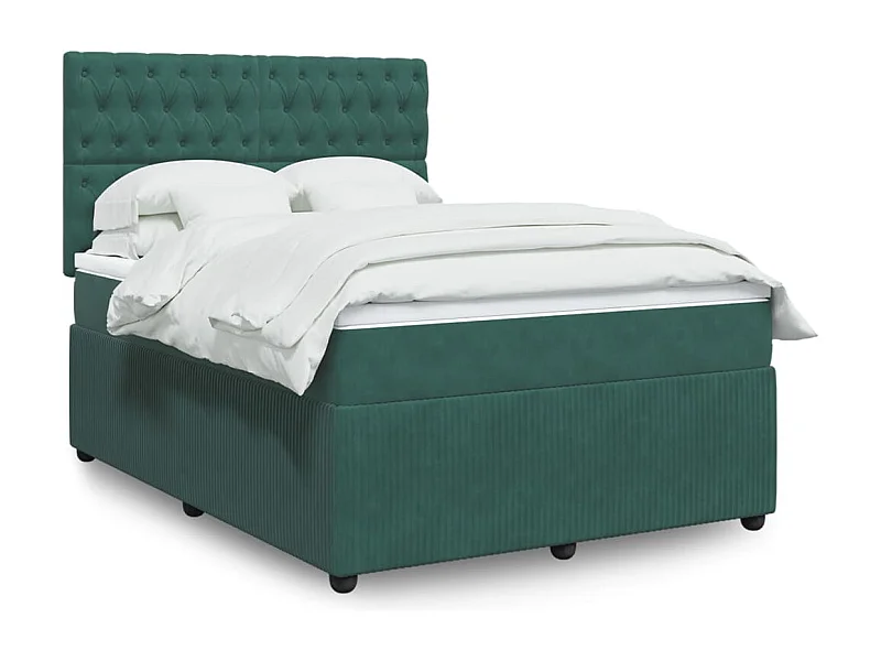 Cama box spring con colchón terciopelo verde oscuro 140x190 cm