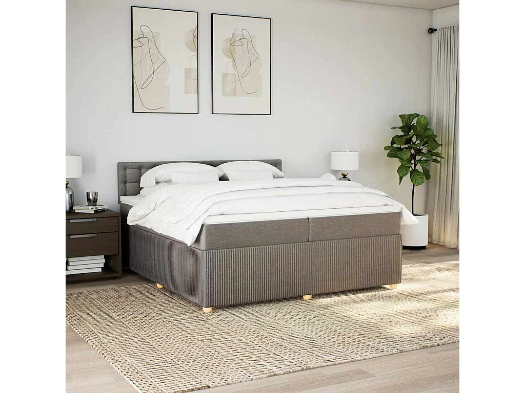 Sommier à lattes de lit avec matelas Taupe 200x200 cm Tissu
