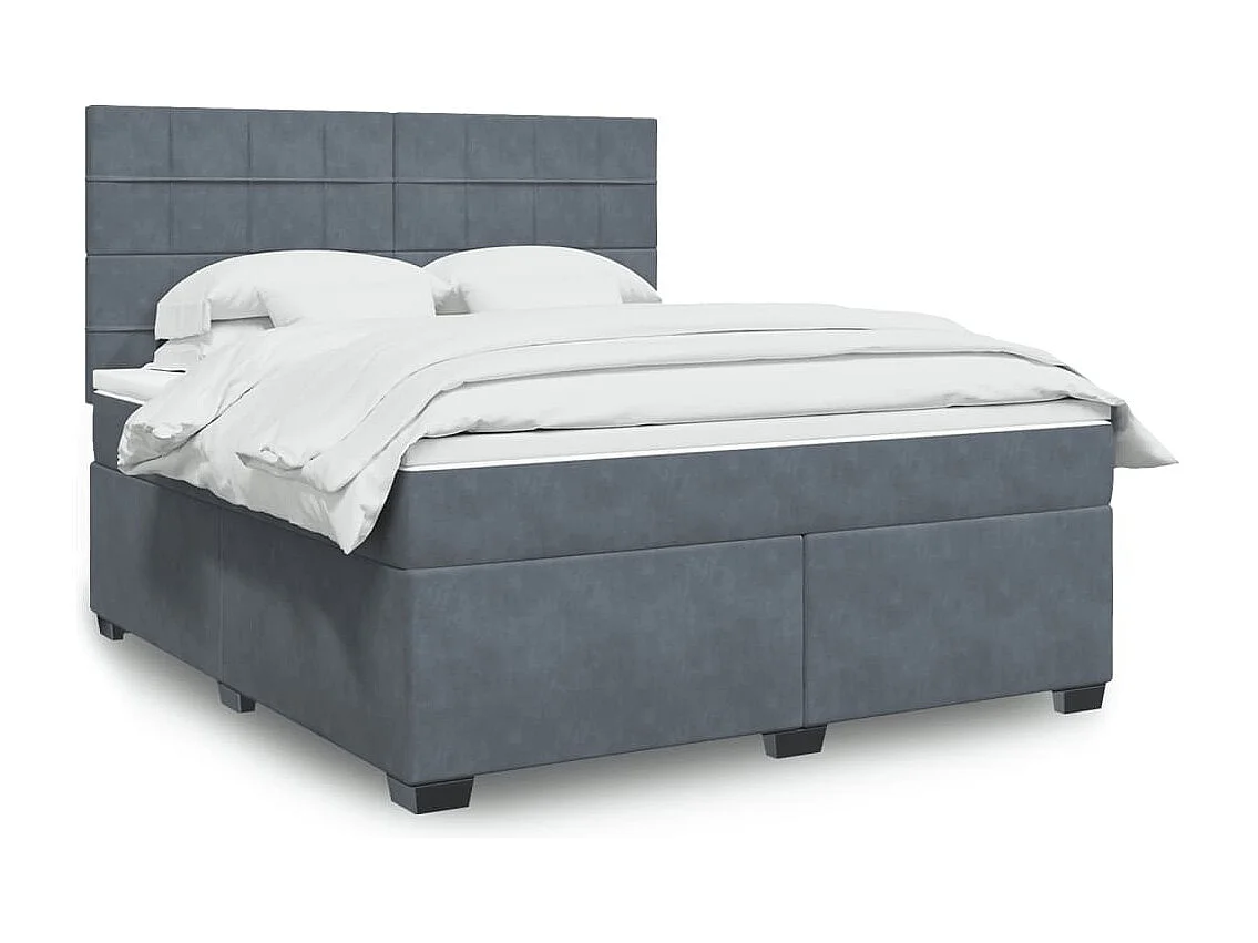 Cama box spring con colchón terciopelo gris oscuro 180x200 cm
