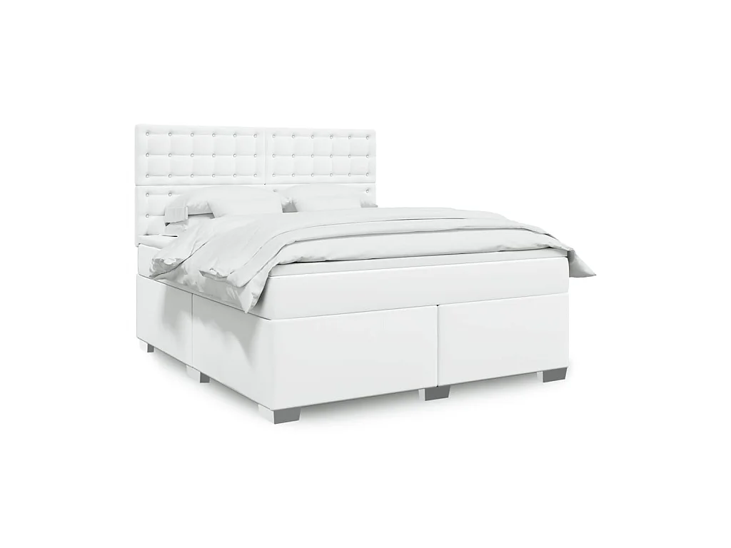 Cama box spring con colchón cuero sintético blanco 180x200 cm