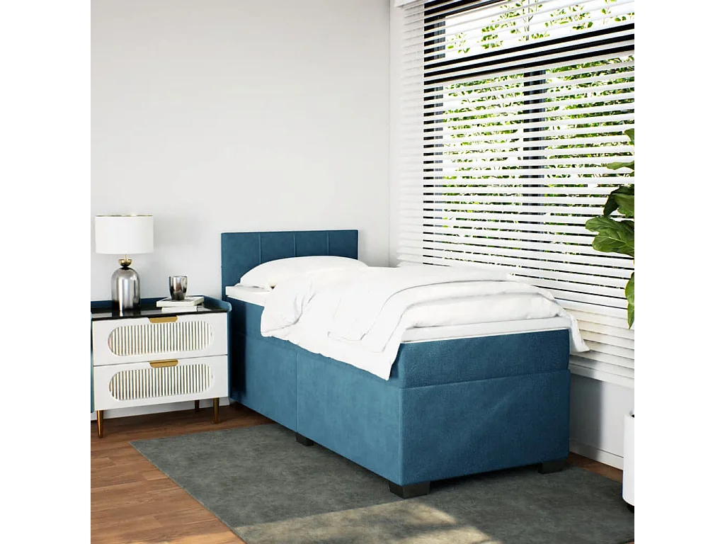 Cama boxspring com colchão 90x200 cm veludo azul