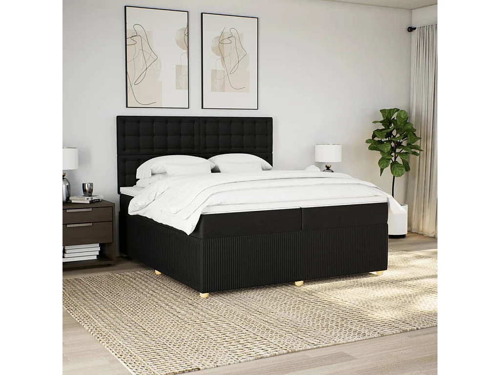 Cama box spring con colchón tela negro 200x200 cm