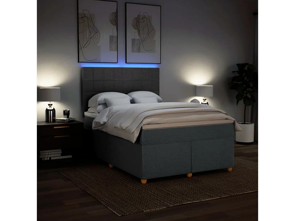 Boxspring met matras stof donkergrijs 140x200 cm