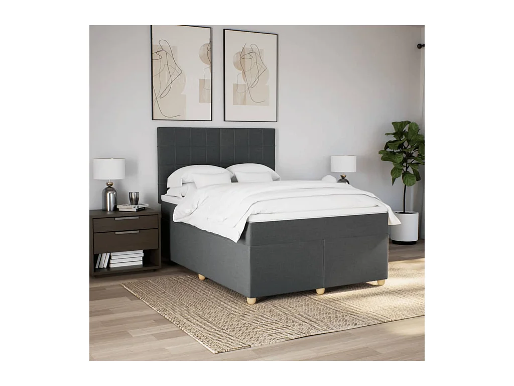 Sommier à lattes de lit avec matelas Gris foncé 140x200cm Tissu