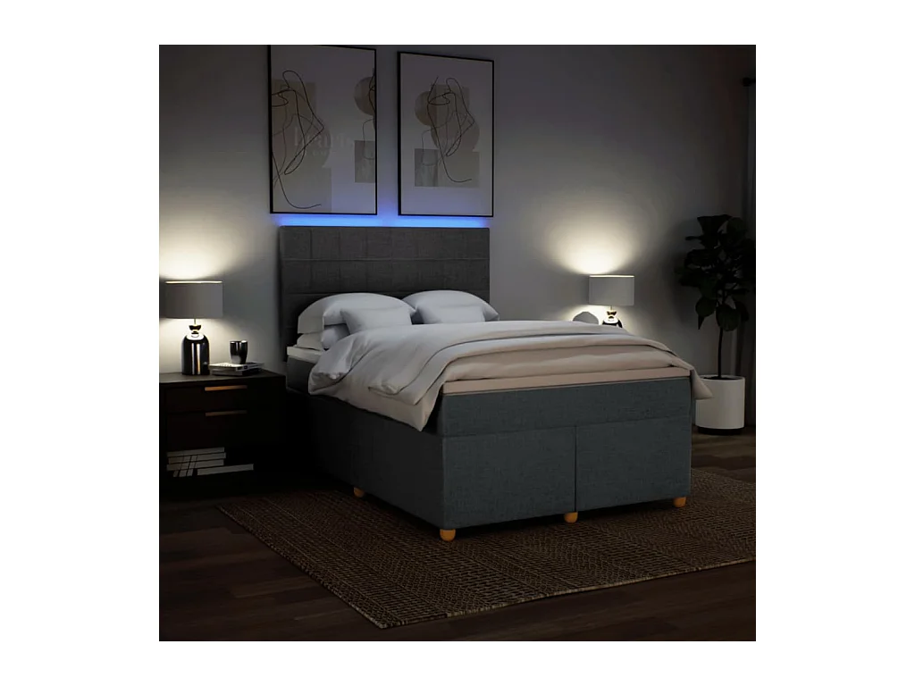 Sommier à lattes de lit avec matelas Gris foncé 140x200cm Tissu