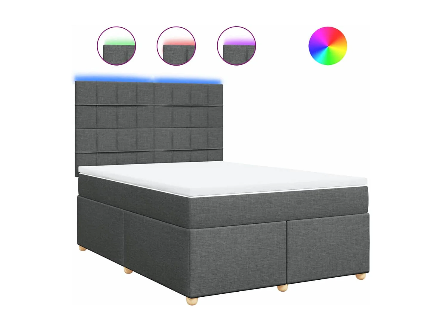 Cama box spring con colchón tela gris oscuro 140x200 cm