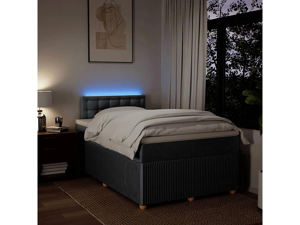 Cama box spring con colchón tela gris oscuro 120x190 cm