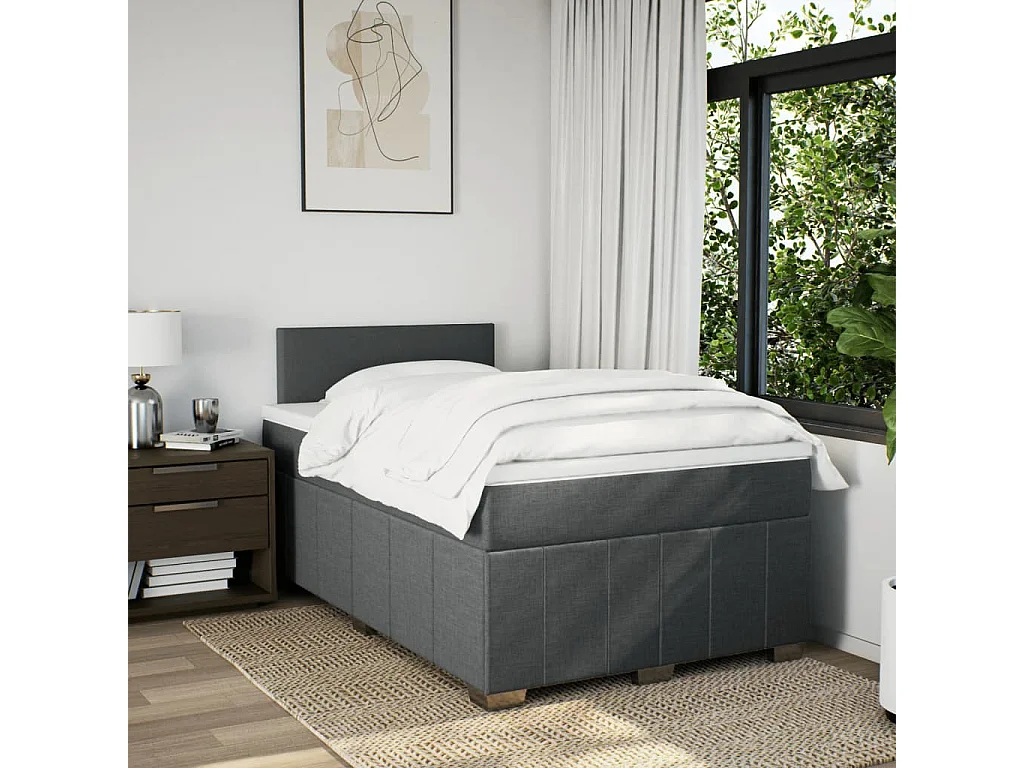 Cama box spring con colchón tela gris oscuro 120x200 cm