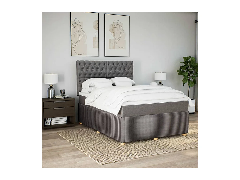 Sommier à lattes de lit avec matelas Taupe 140x190 cm Tissu
