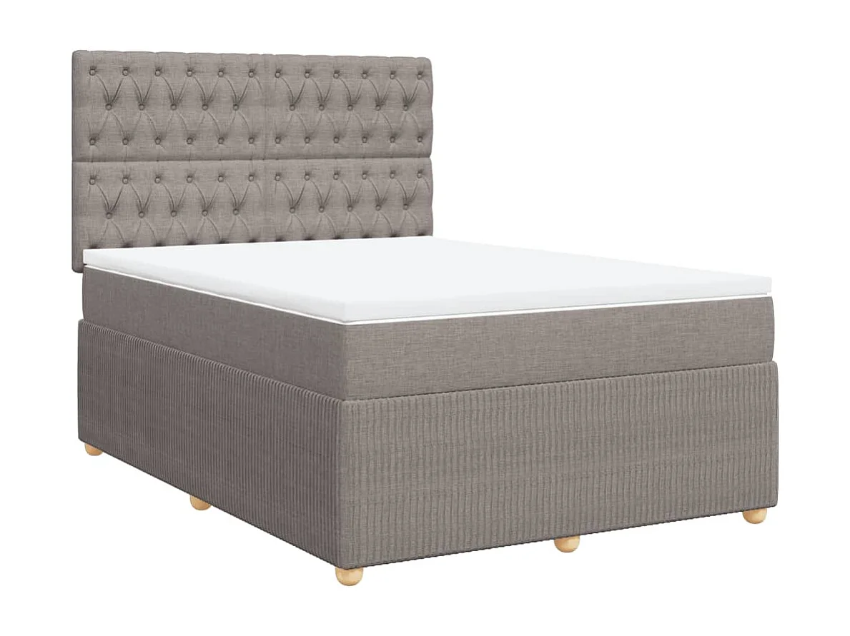 Cama box spring con colchón tela gris taupe 140x190 cm