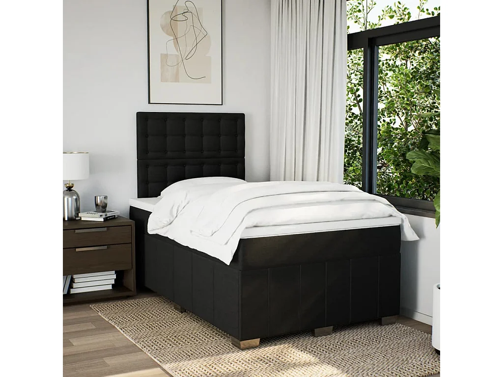 Sommier à lattes de lit avec matelas Noir 120x200 cm Tissu