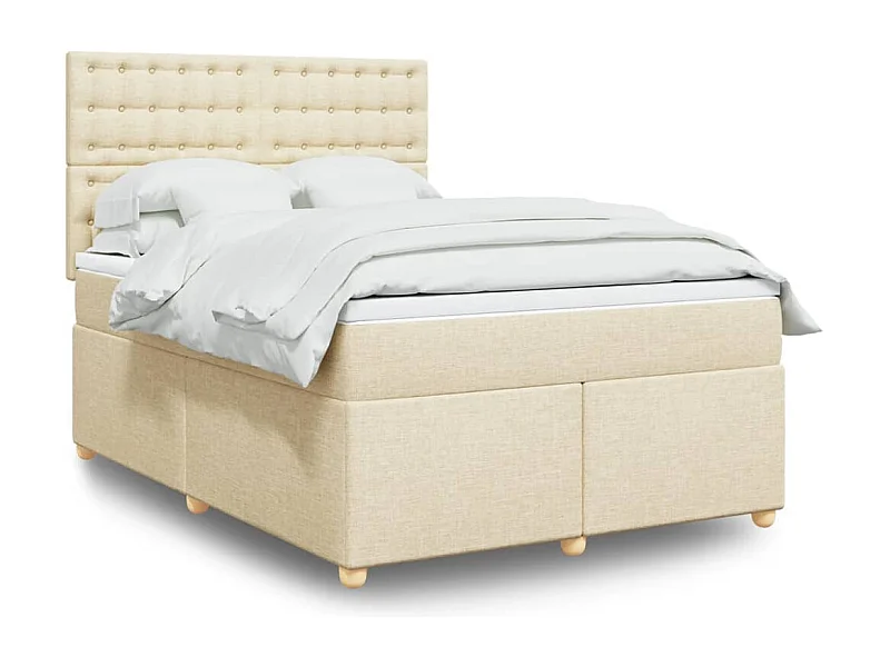 Cama box spring con colchón tela color crema 160x200 cm