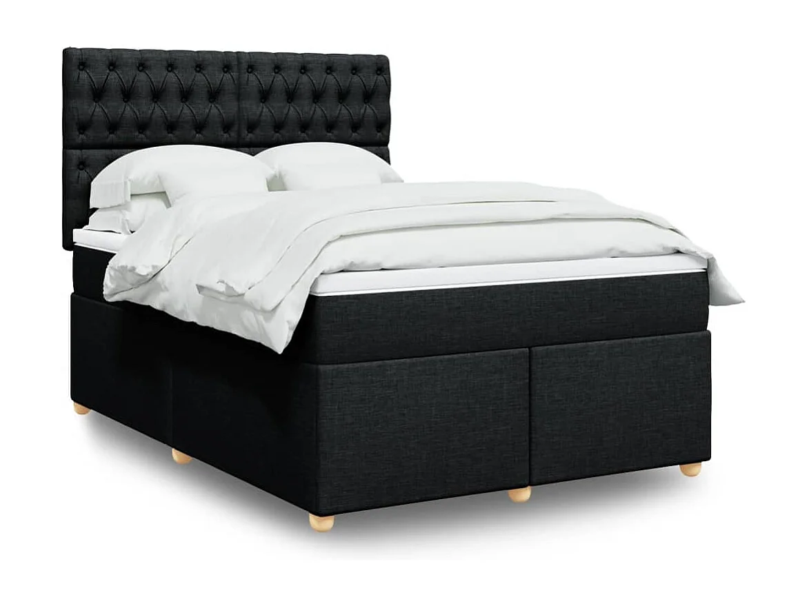 Cama box spring con colchón tela negro 140x190 cm