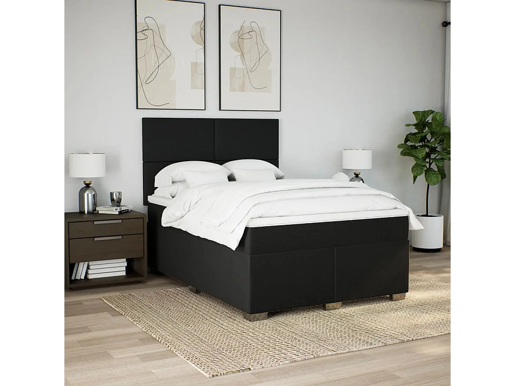 Cama com molas/colchão 160x200 cm tecido preto