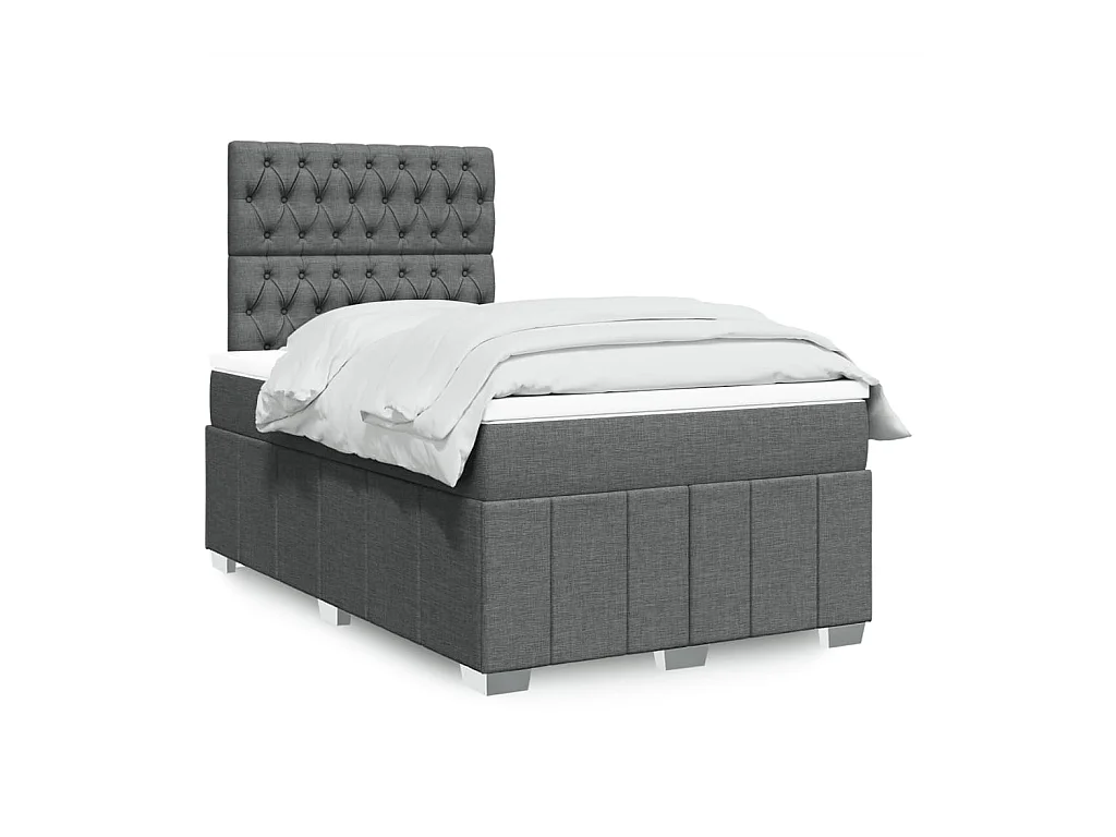 Cama box spring con colchón tela gris oscuro 120x190 cm