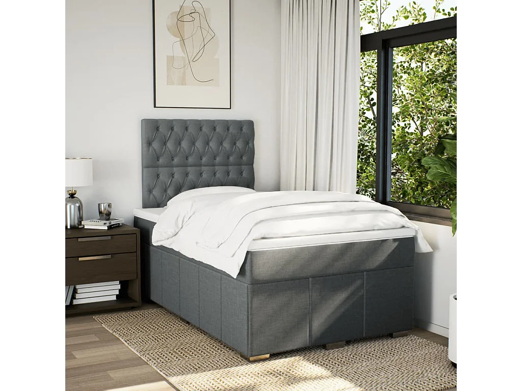 Cama boxspring com colchão 120x190 cm tecido cinzento-escuro