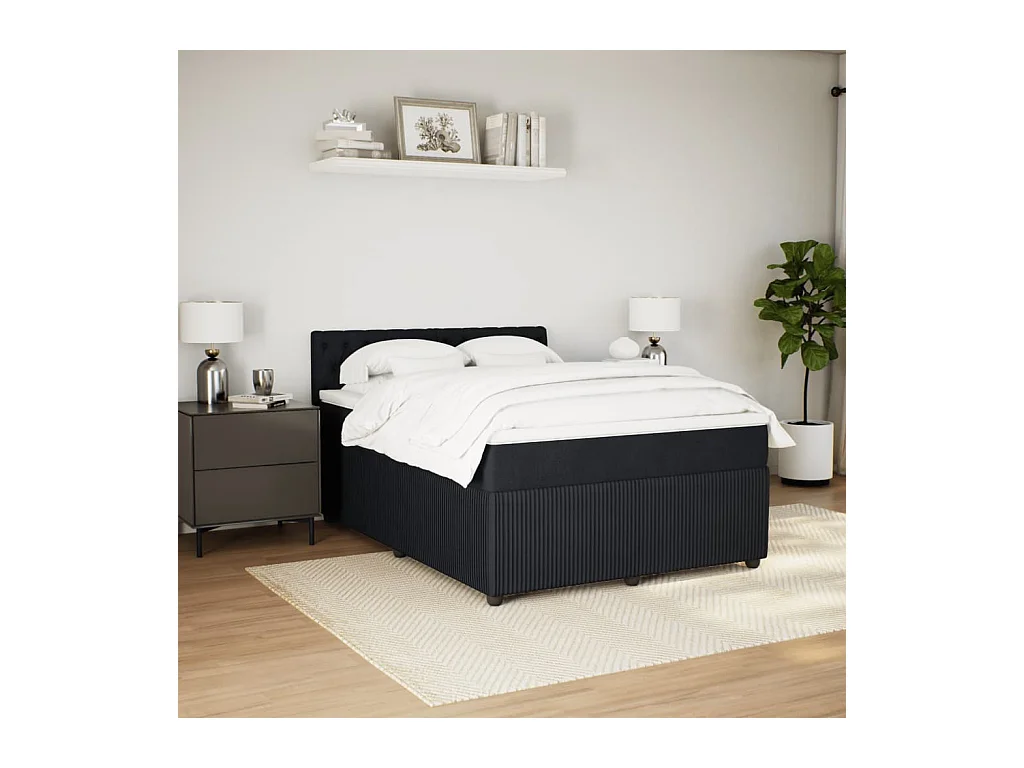 Cama box spring con colchón terciopelo negro 140x200 cm