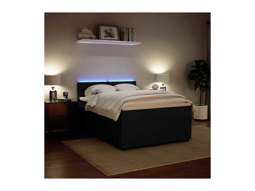 Cama box spring con colchón terciopelo negro 140x200 cm